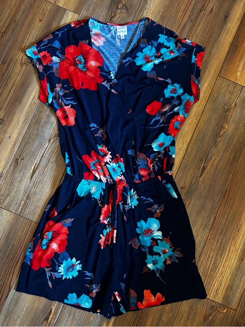 Kaileigh Navy Mini Dress with Red & Teal Floral Print